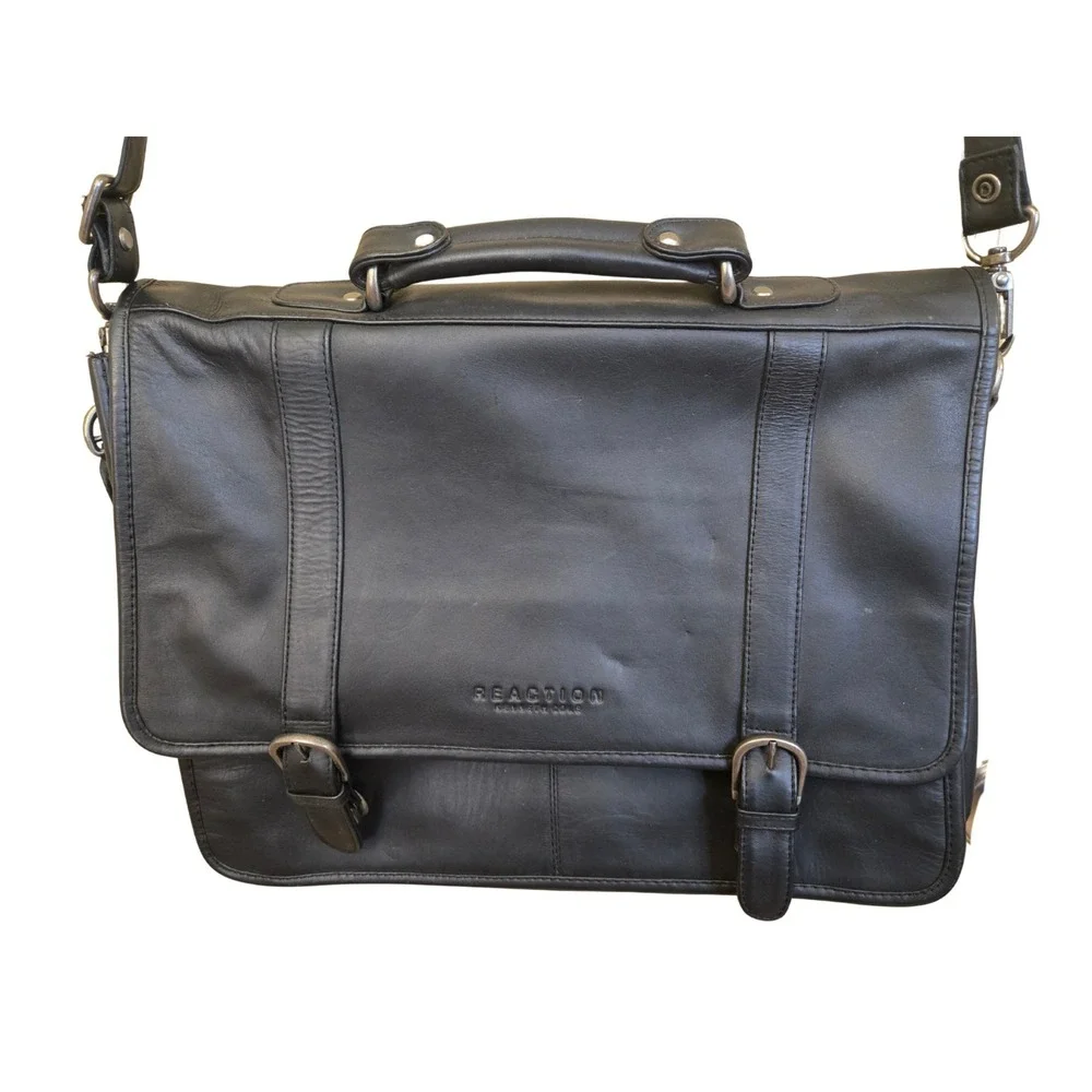 Kenneth Cole Reaction Messenger Bag Briefcase Brown Leather Laptop Large 16